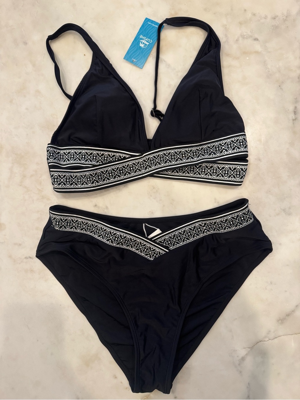Cupshe Size M Bikini Set with White Embroidered Band